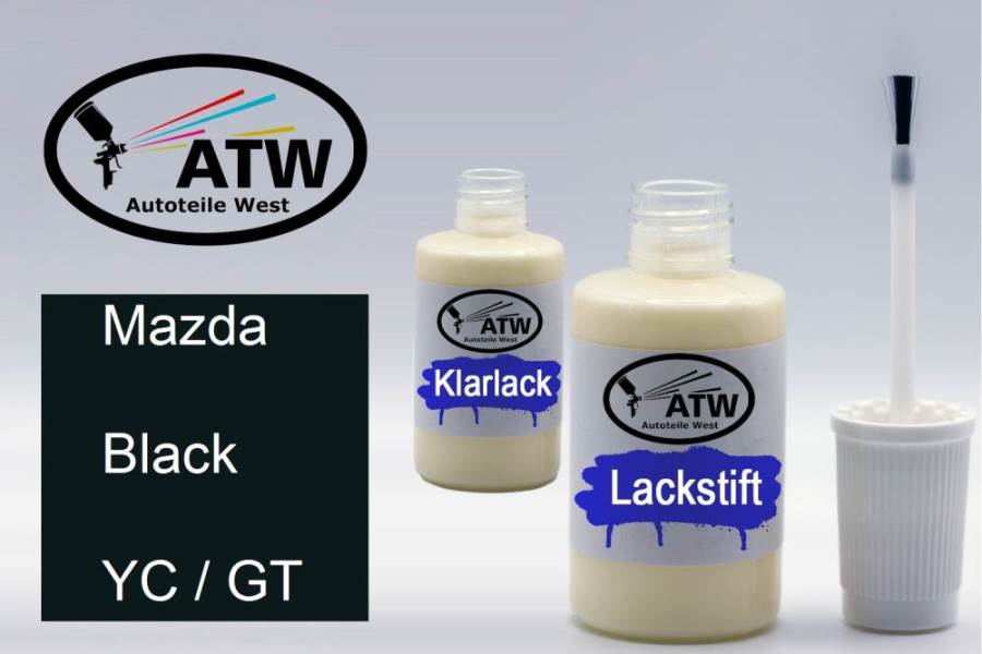 Mazda, Black, YC / GT: 20ml Lackstift + 20ml Klarlack - Set, von ATW Autoteile West.